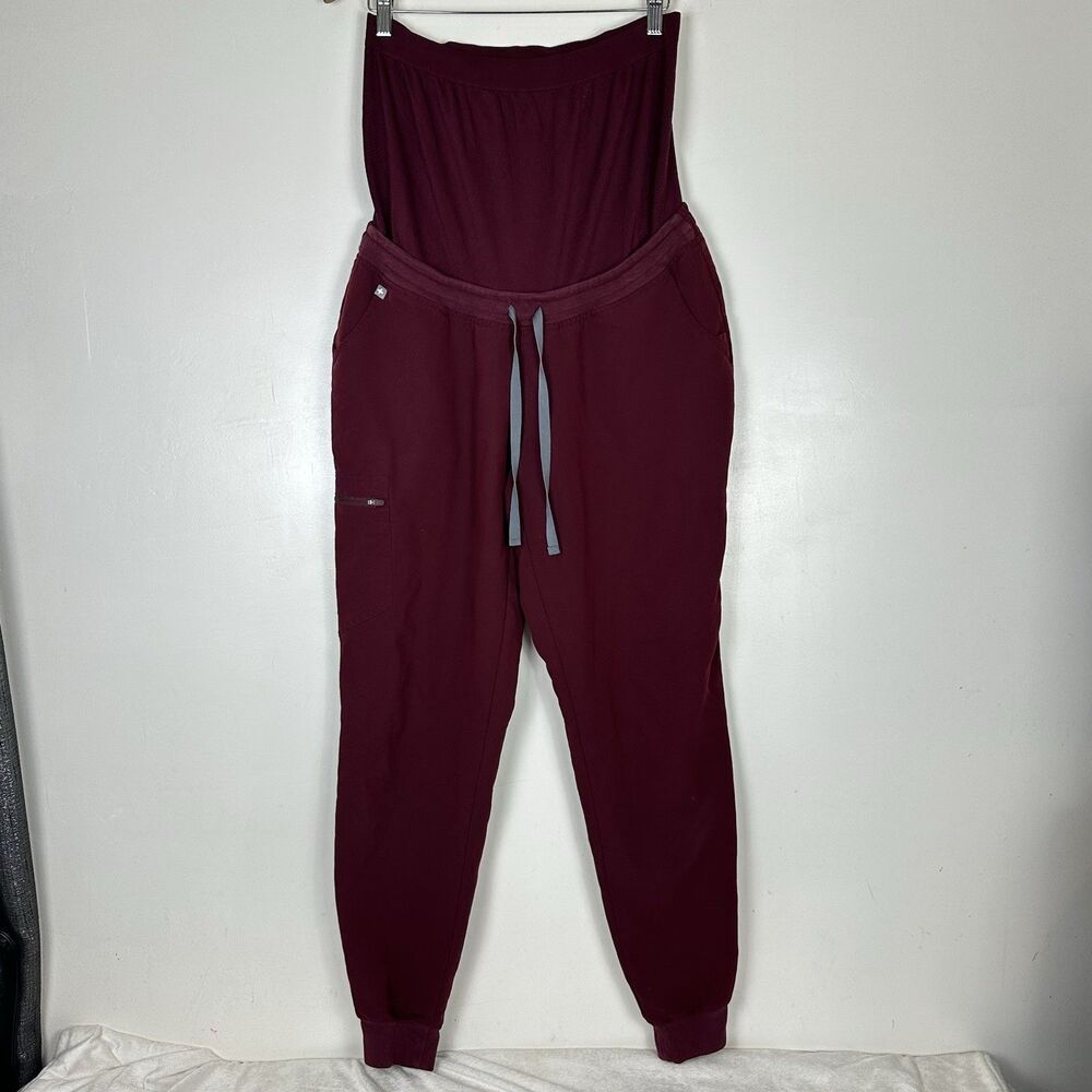 FIGS Zamora Maternity Jogger Scrub Pants Burgundy L/T Nurse Medical Hospital